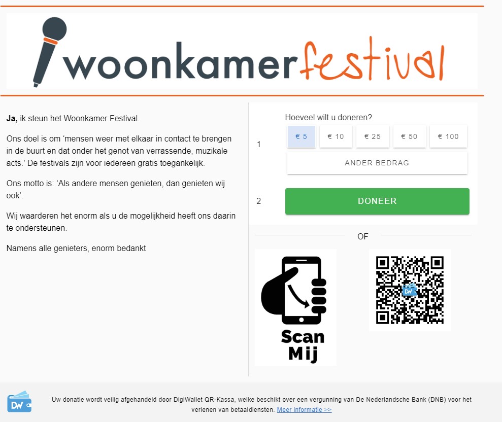 Donatiepagina Woonkamerfestival